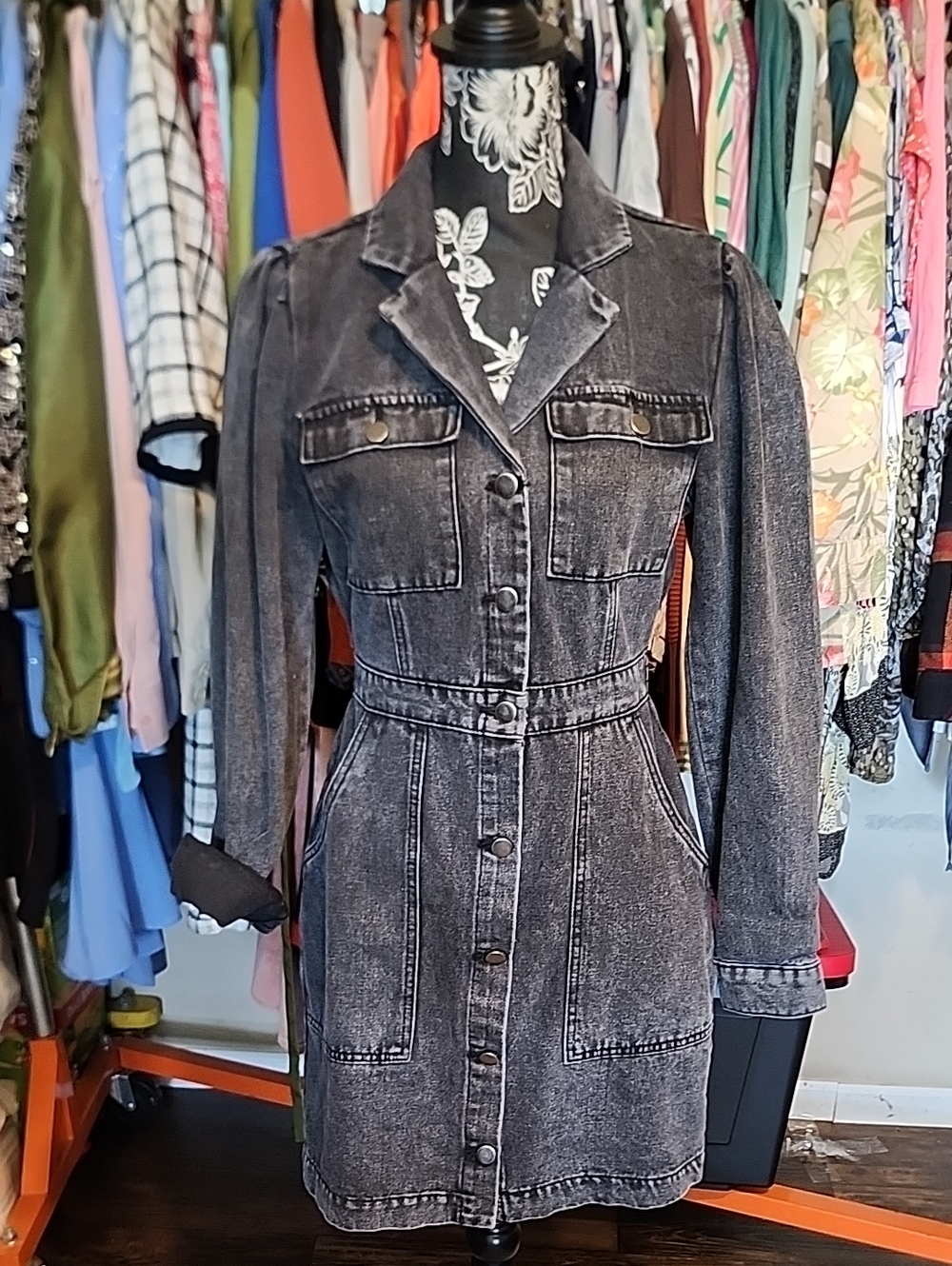 Gilli Black Washed Denim Jacket Dress